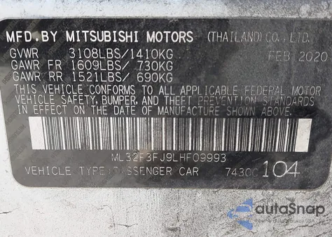 2020 Mitsubishi Mirage G4 Es z USA, uszkodzony, nr VIN ML32F3FJ9LHF09993